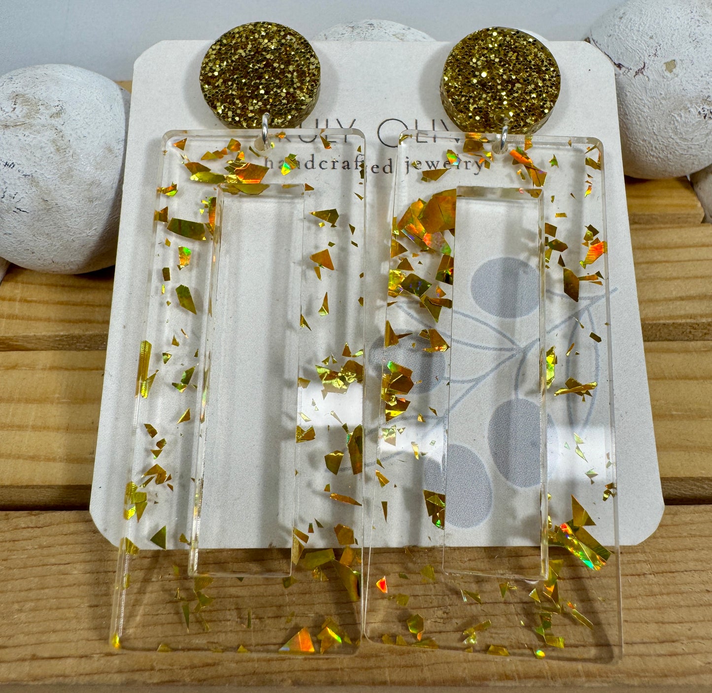 Mirrored Gold Acrylic Glitter Earrings