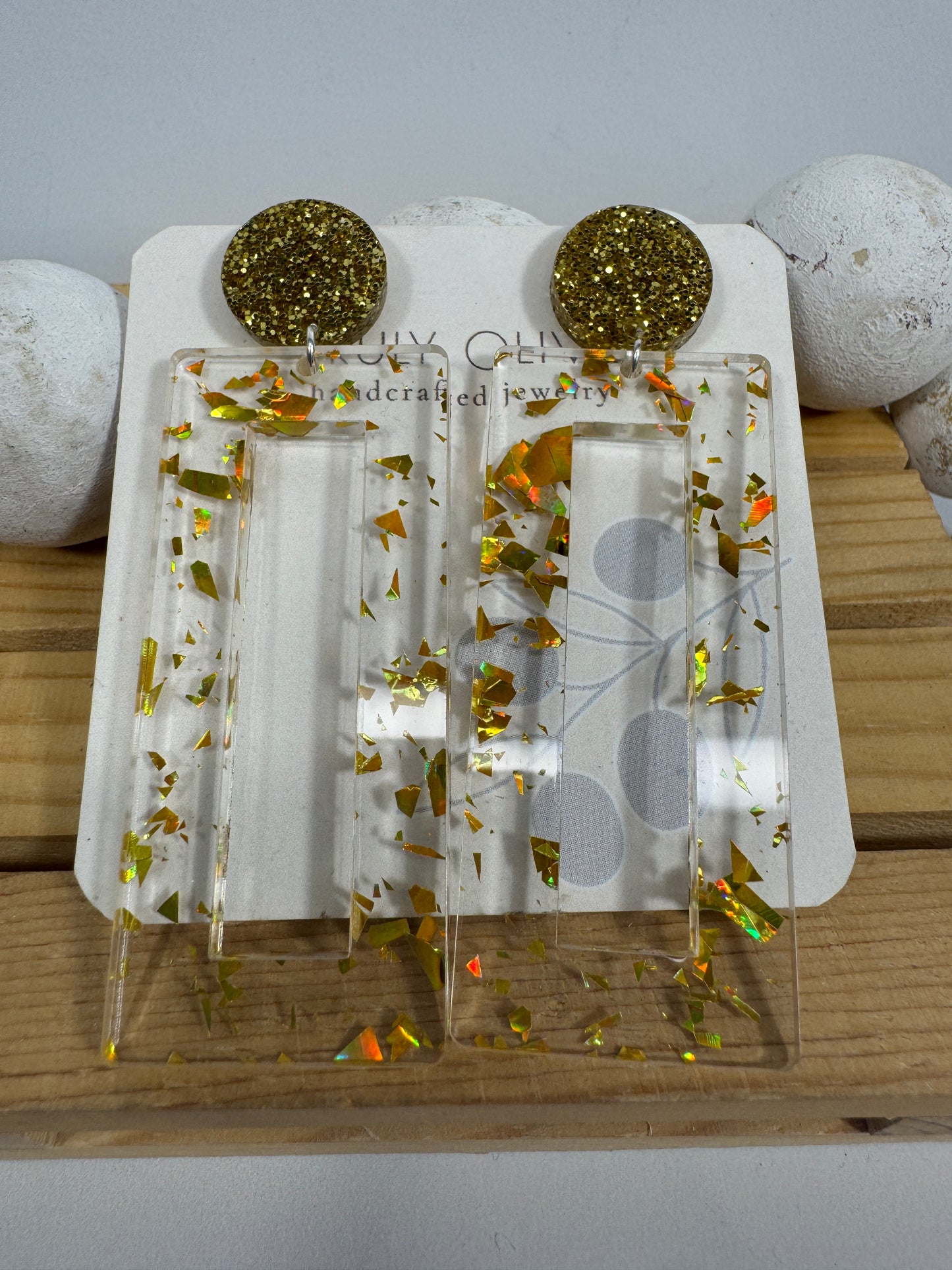 Mirrored Gold Acrylic Glitter Earrings