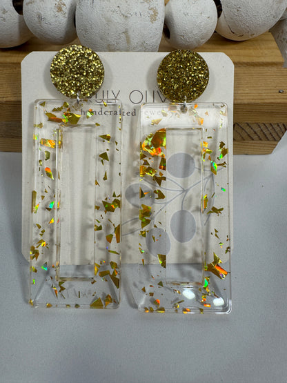 Mirrored Gold Acrylic Glitter Earrings