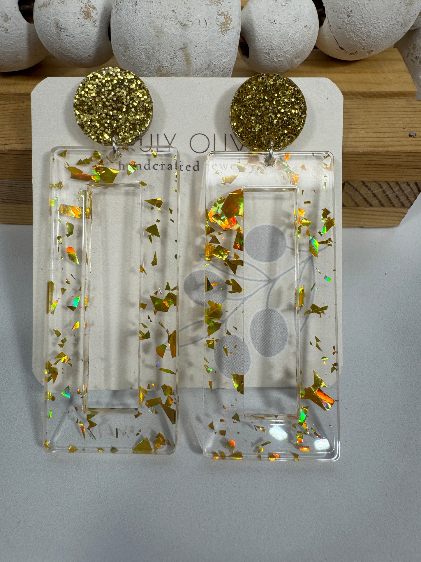 Mirrored Gold Acrylic Glitter Earrings