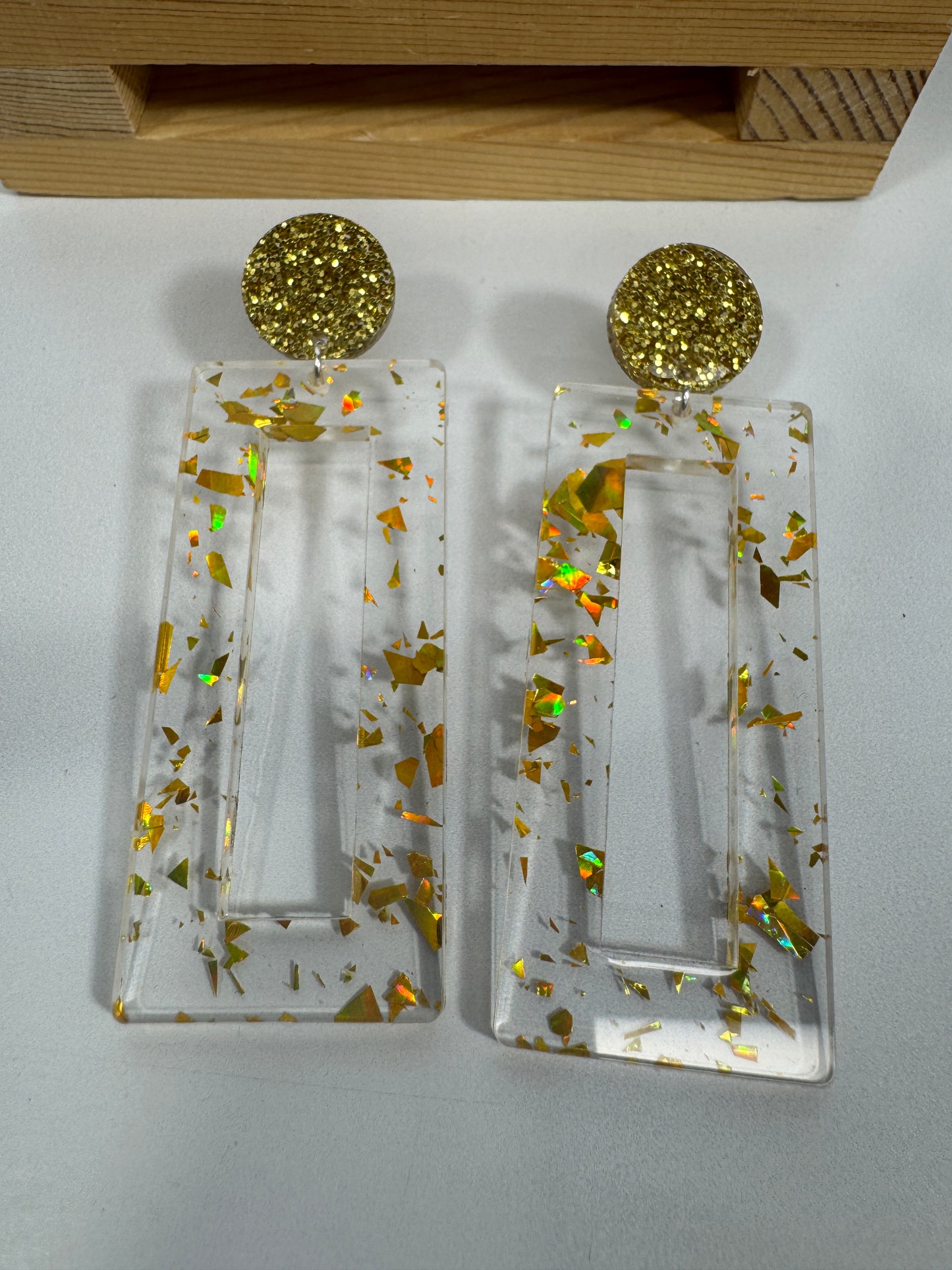 Mirrored Gold Acrylic Glitter Earrings