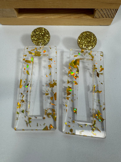 Mirrored Gold Acrylic Glitter Earrings