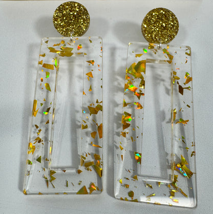 Mirrored Gold Acrylic Glitter Earrings
