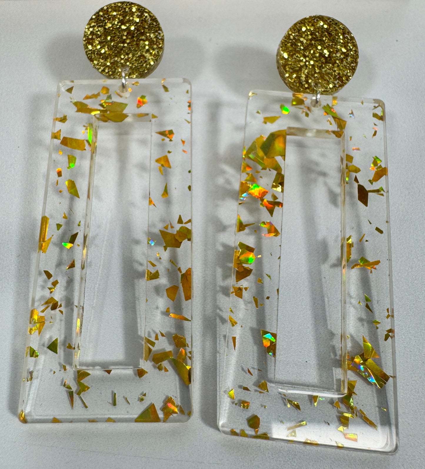 Mirrored Gold Acrylic Glitter Earrings