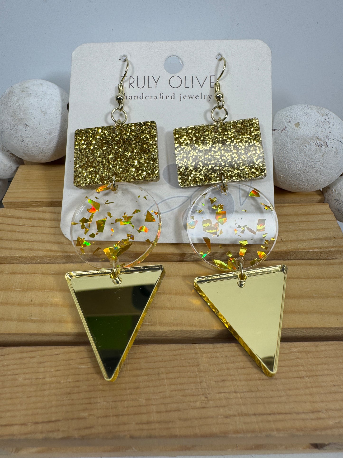 Gold Glitter Holiday Earrings