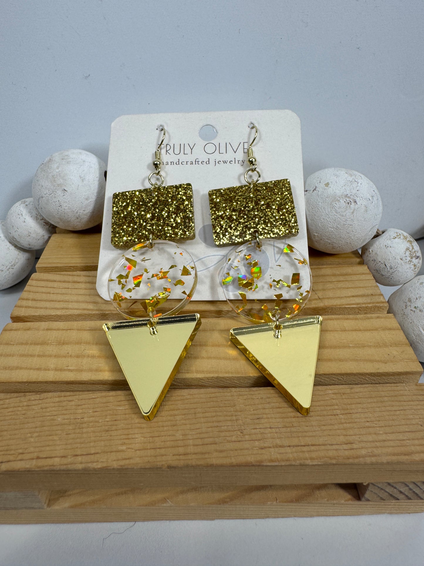 Gold Glitter Holiday Earrings