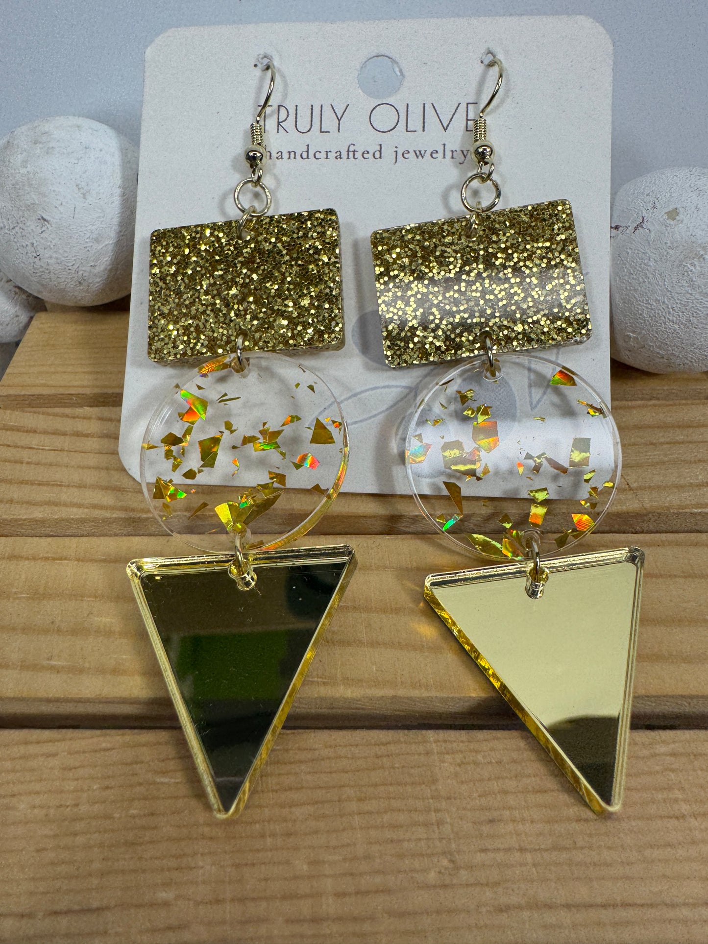 Gold Glitter Holiday Earrings