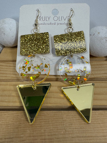 Gold Glitter Holiday Earrings