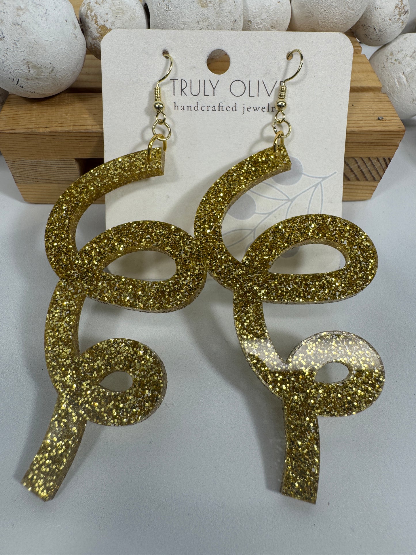 Gold Glitter Christmas Earrings – Festive Holiday Dangle Earrings 2025