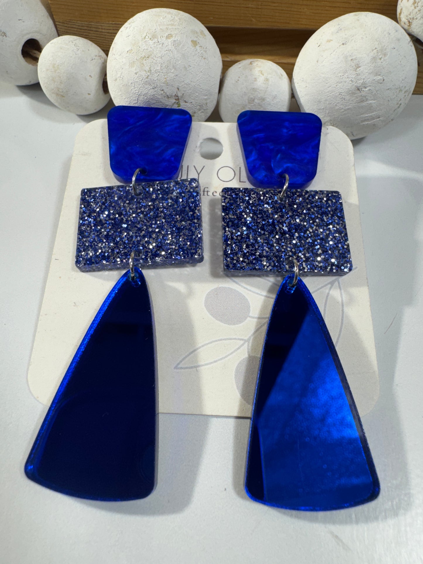 Royal Blue Glitter Glass Holiday Earrings