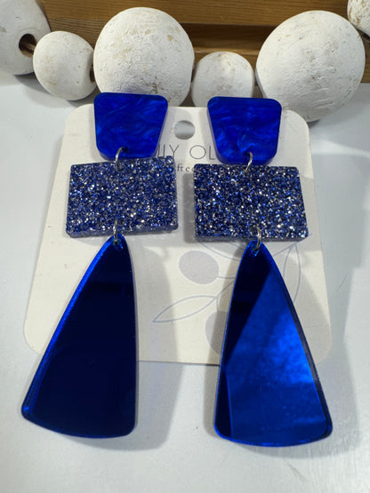 Royal Blue Glitter Glass Holiday Earrings