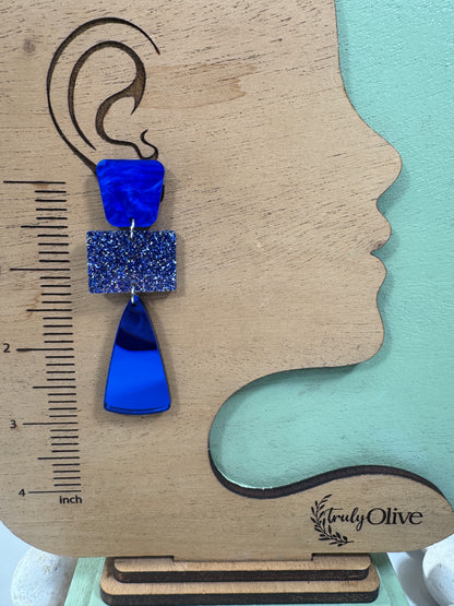 Royal Blue Glitter Glass Holiday Earrings
