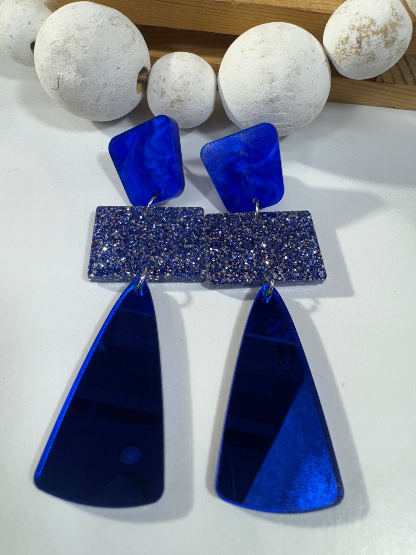 Royal Blue Glitter Glass Holiday Earrings