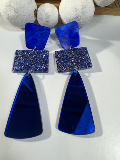 Royal Blue Glitter Glass Holiday Earrings