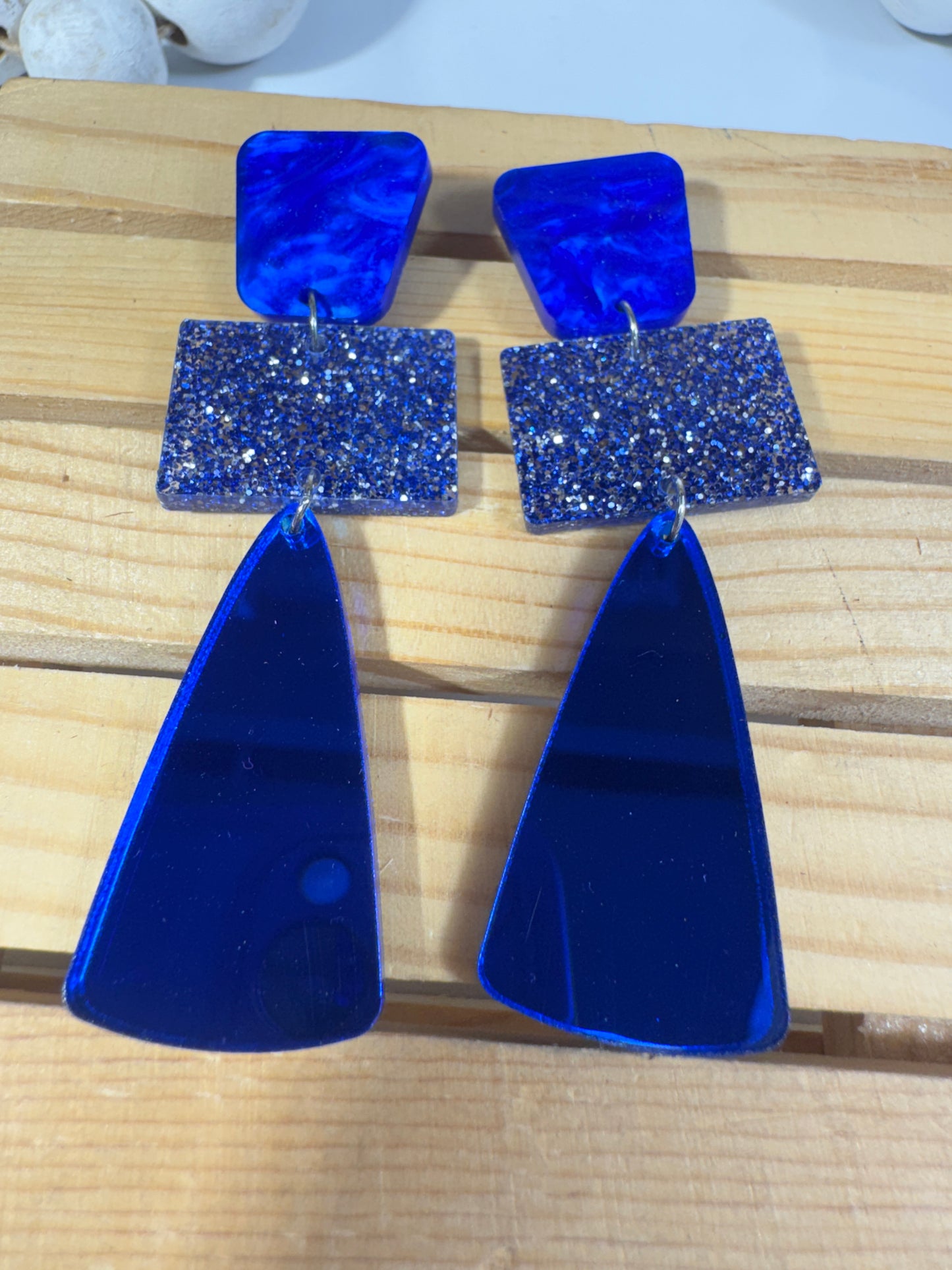 Royal Blue Glitter Glass Holiday Earrings