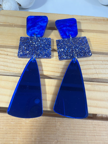 Royal Blue Glitter Glass Holiday Earrings