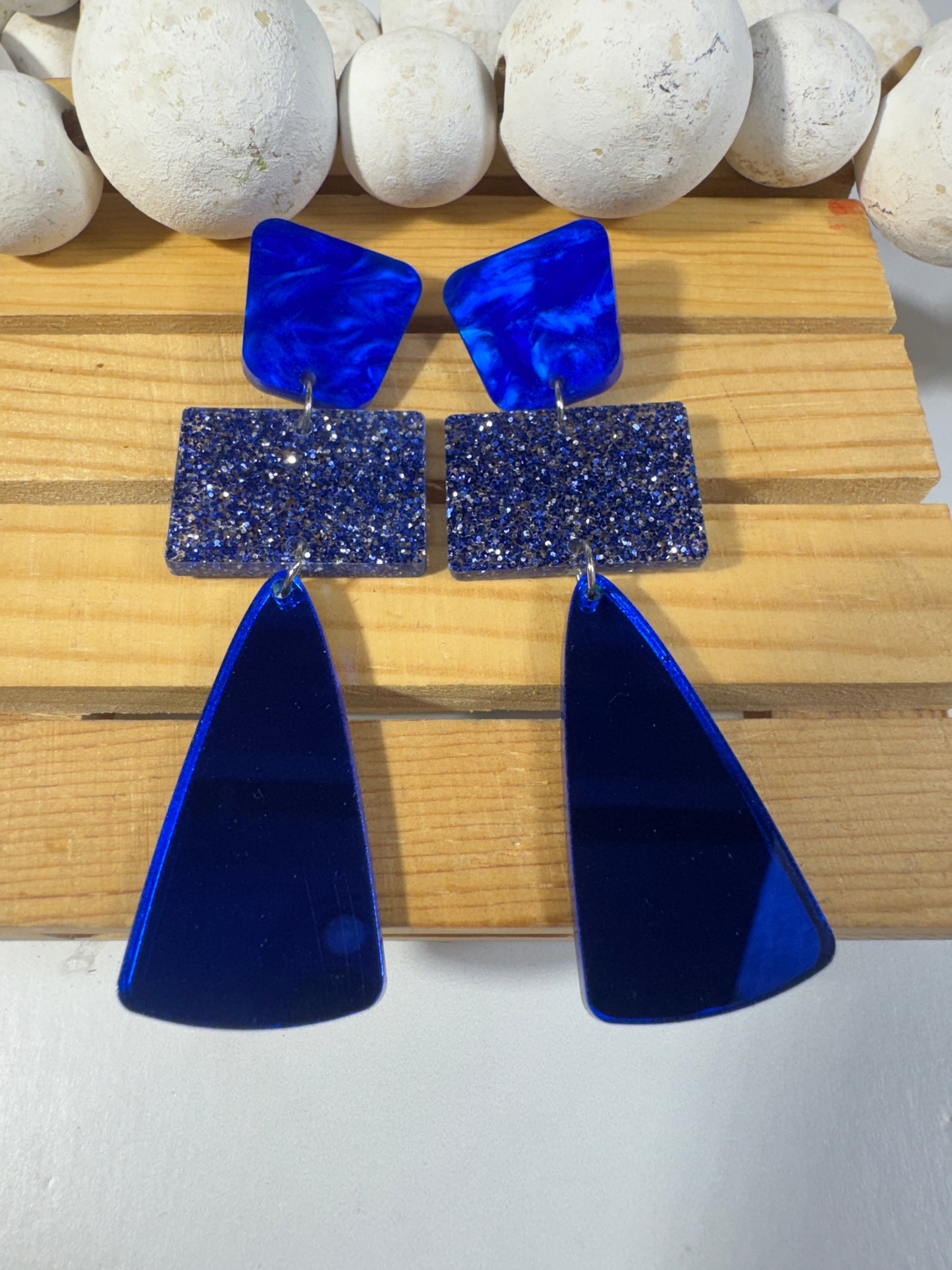Royal Blue Glitter Glass Holiday Earrings