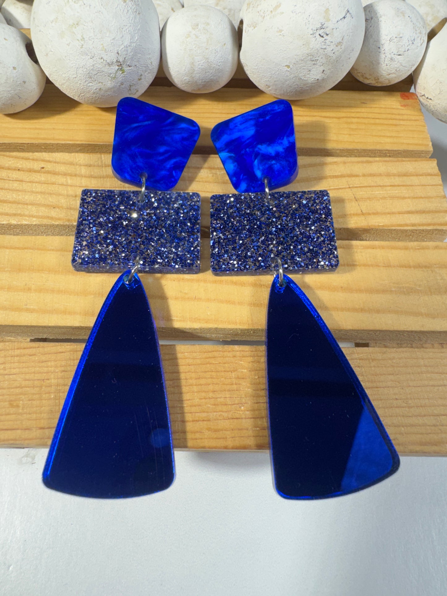 Royal Blue Glitter Glass Holiday Earrings