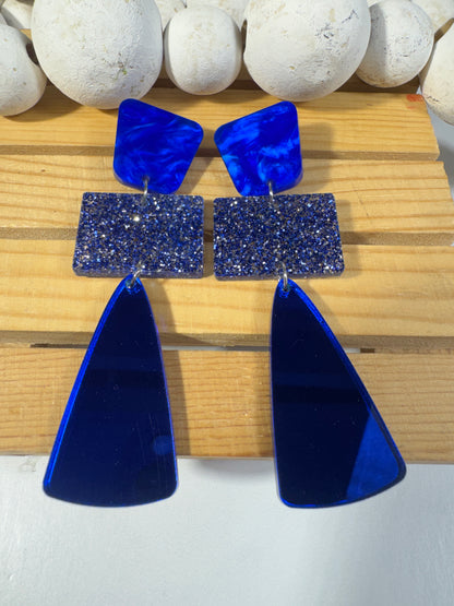 Royal Blue Glitter Glass Holiday Earrings
