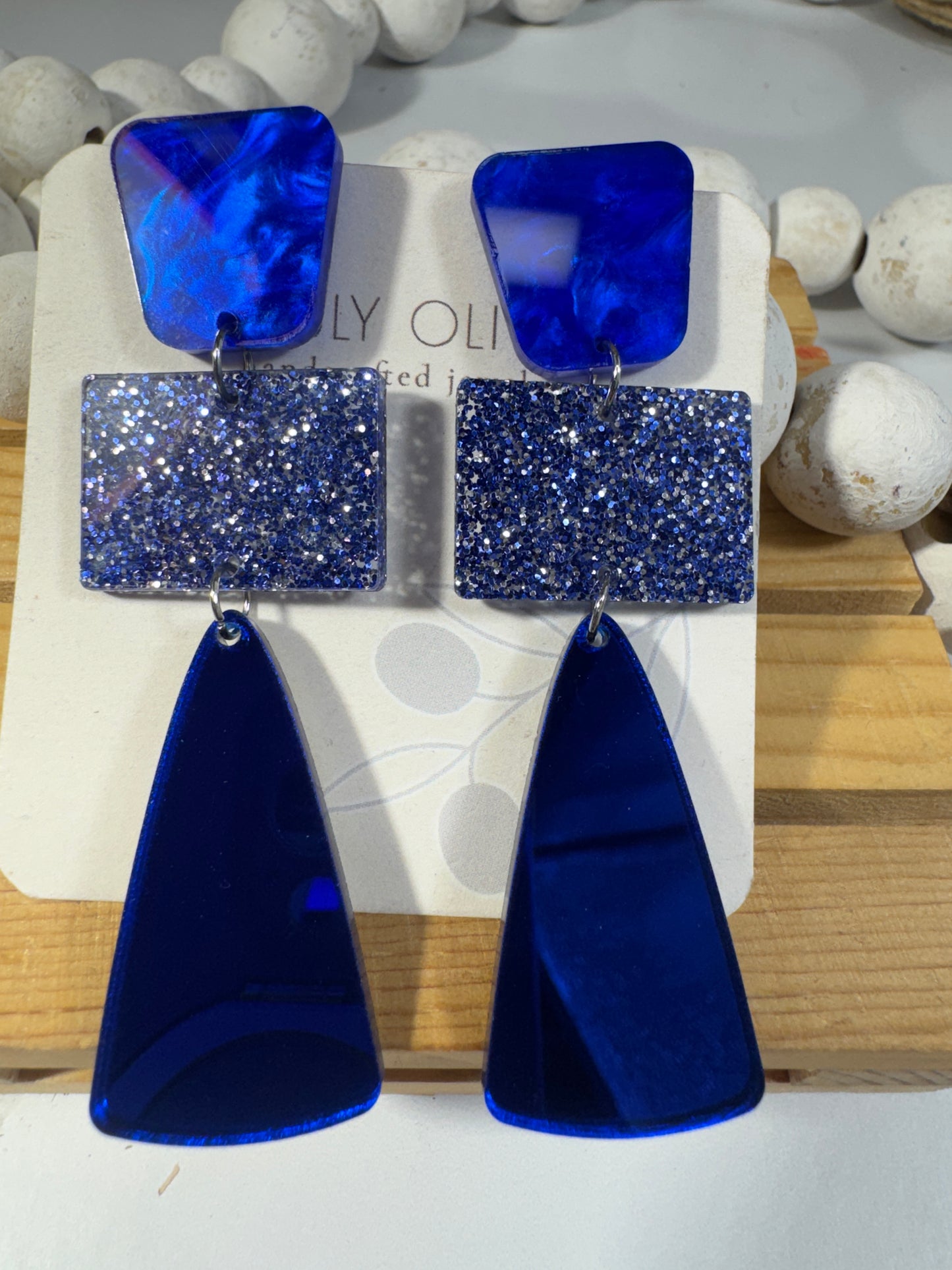 Royal Blue Glitter Glass Holiday Earrings