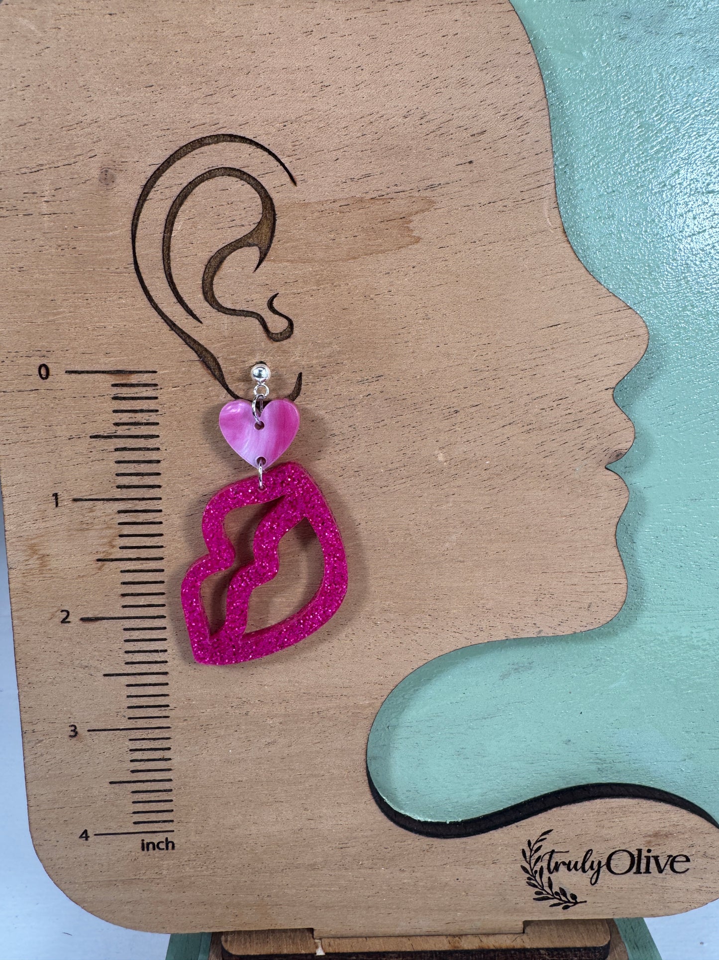 Hot Pink and Light Pink Lip and Heart Earrings