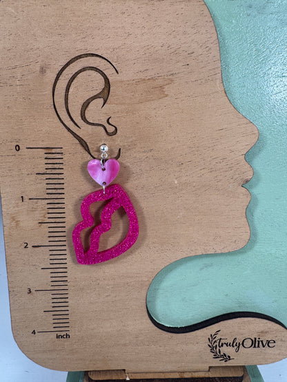 Hot Pink and Light Pink Lip and Heart Earrings