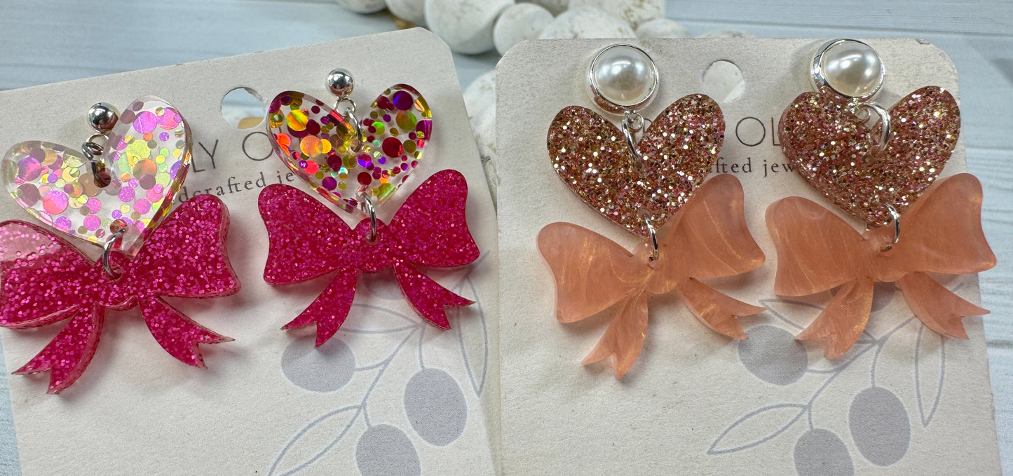 Heart Bows Dangle Earrings