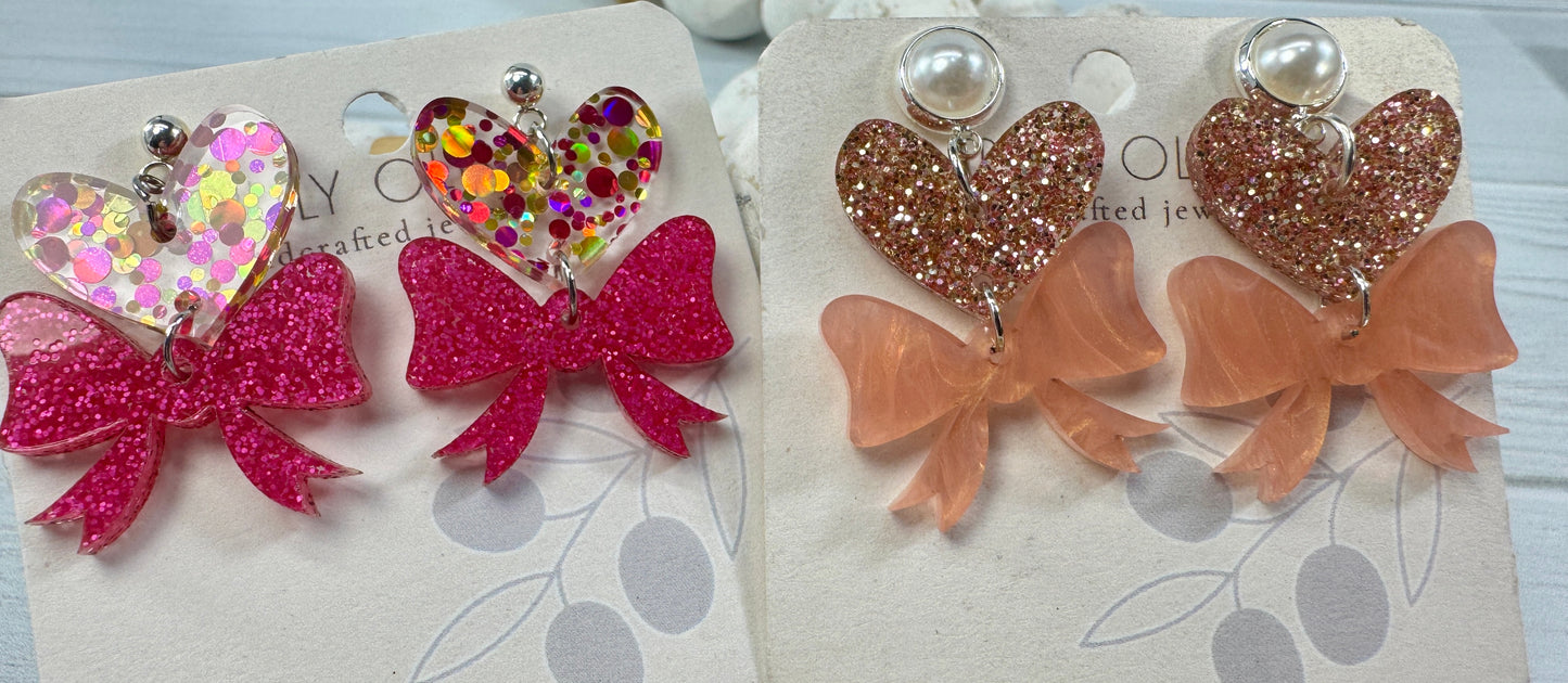 Heart Bows Dangle Earrings