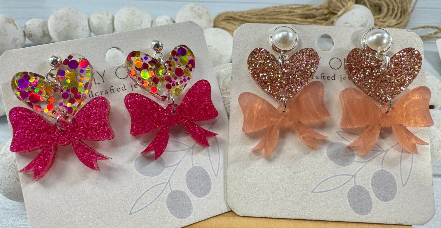 Heart Bows Dangle Earrings