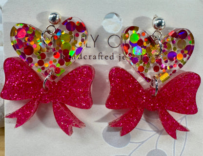 Heart Bows Dangle Earrings
