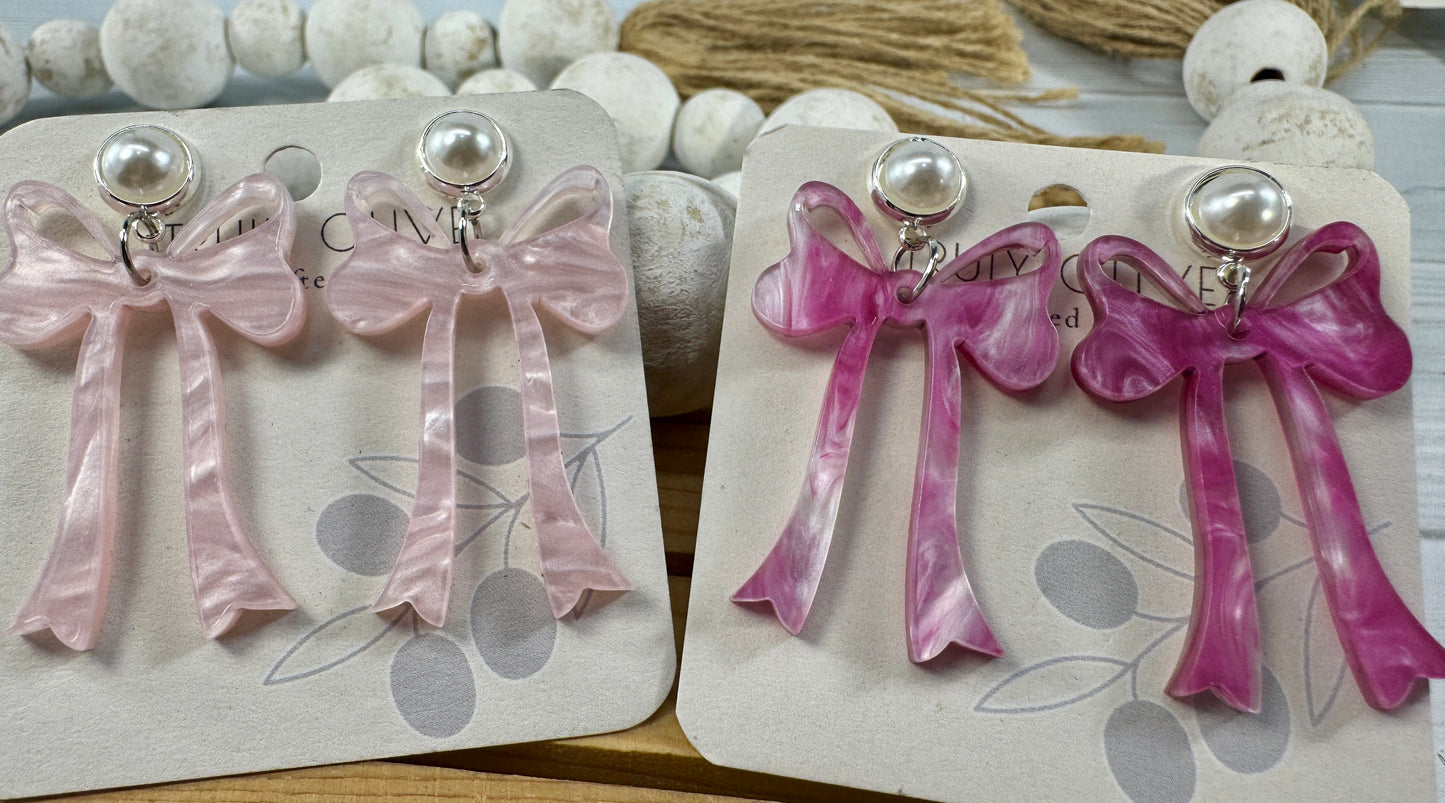 Pink Cochette Bow Post Earrings