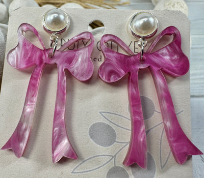 Pink Cochette Bow Post Earrings