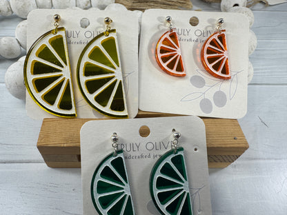 Half Slice Citrus Earrings - Lemon Lime and Orange