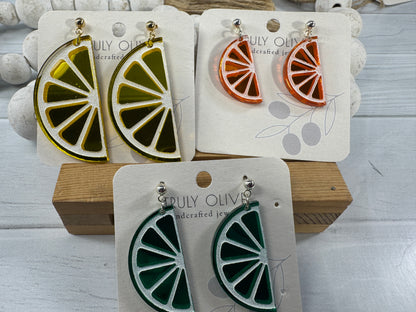 Half Slice Citrus Earrings - Lemon Lime and Orange