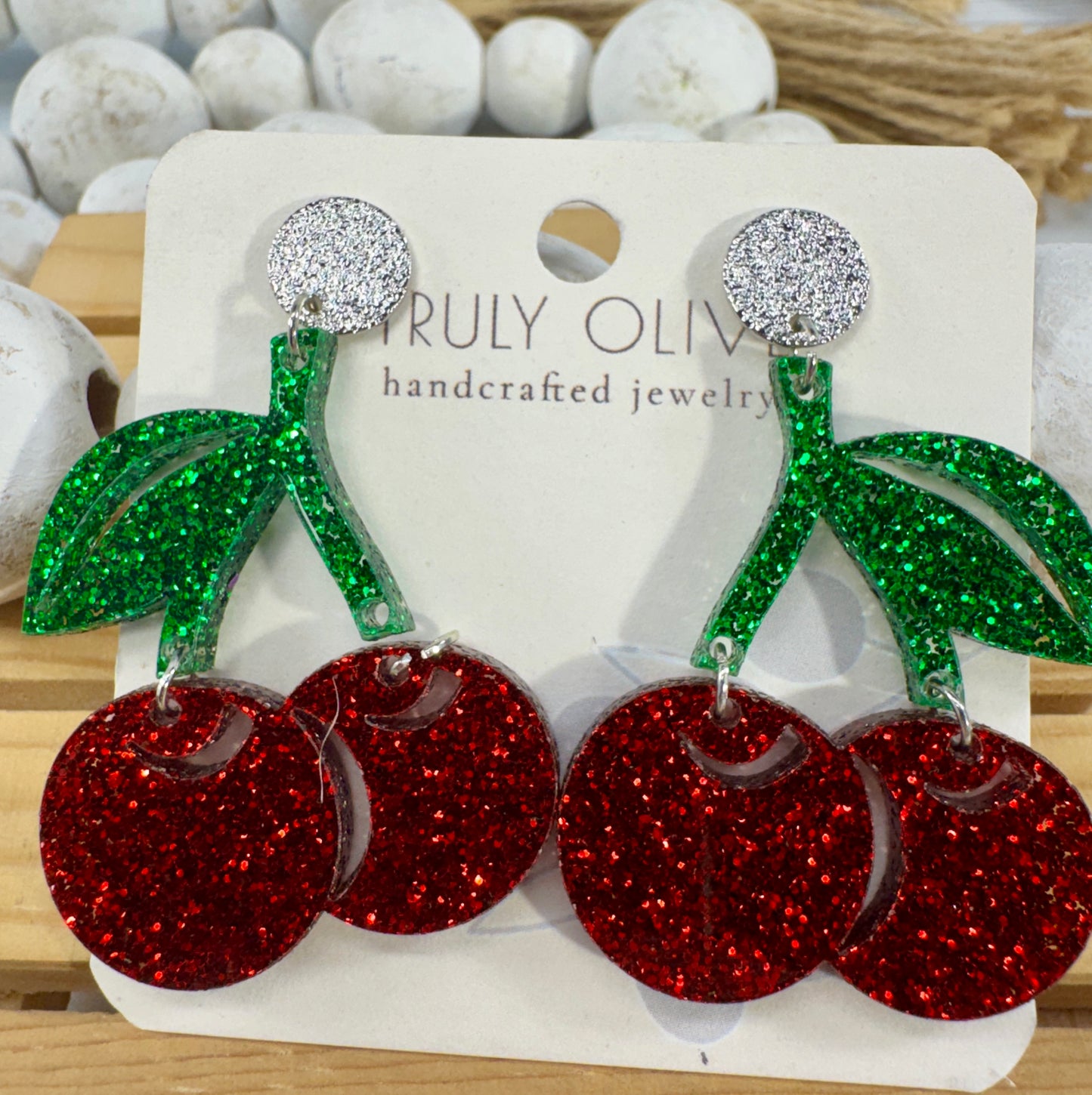 Cherry Glitter Acrylic Earrings