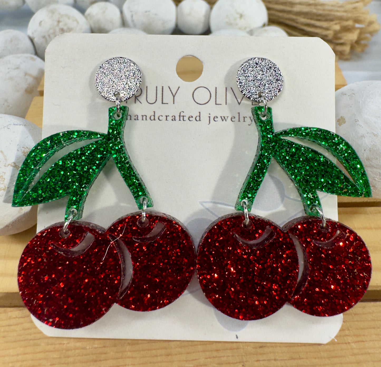Cherry Glitter Acrylic Earrings