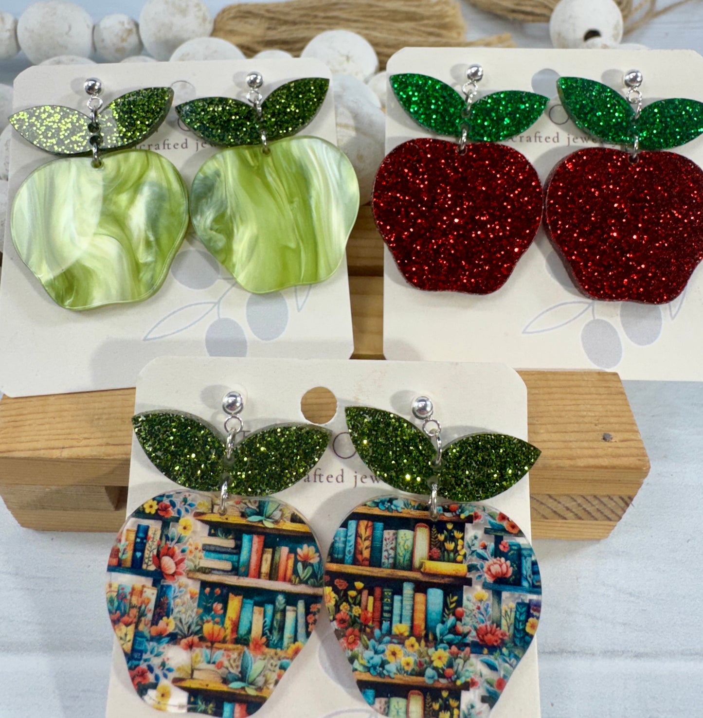 Teacher Apple Earrings - Sparkly Shiny Apple Earrings For Back To School