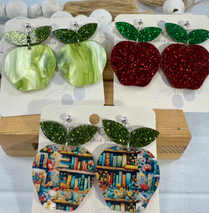 Teacher Apple Earrings - Sparkly Shiny Apple Earrings For Back To School