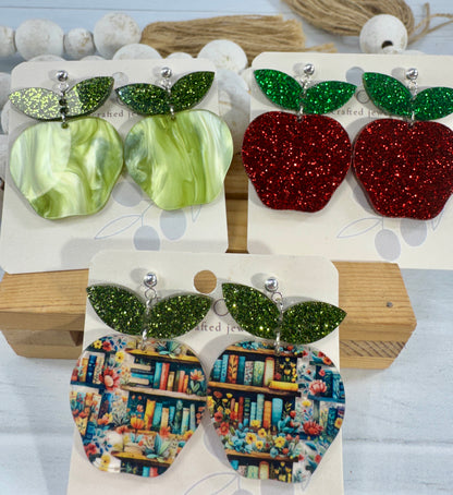 Teacher Apple Earrings - Sparkly Shiny Apple Earrings For Back To School