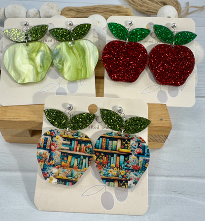 Teacher Apple Earrings - Sparkly Shiny Apple Earrings For Back To School