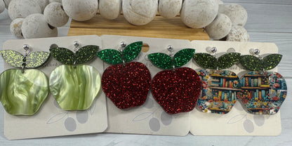 Teacher Apple Earrings - Sparkly Shiny Apple Earrings For Back To School