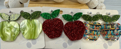 Teacher Apple Earrings - Sparkly Shiny Apple Earrings For Back To School