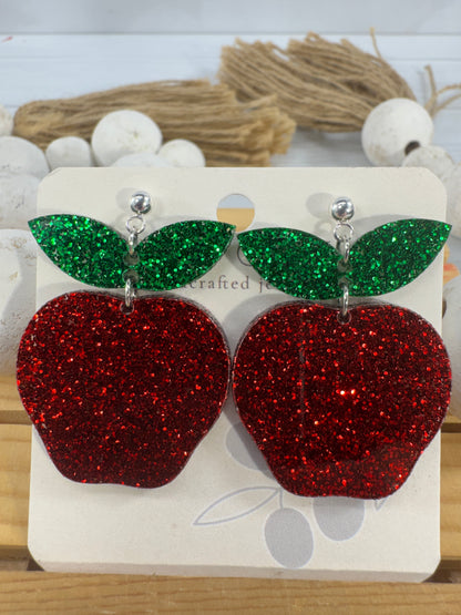 Teacher Apple Earrings - Sparkly Shiny Apple Earrings For Back To School