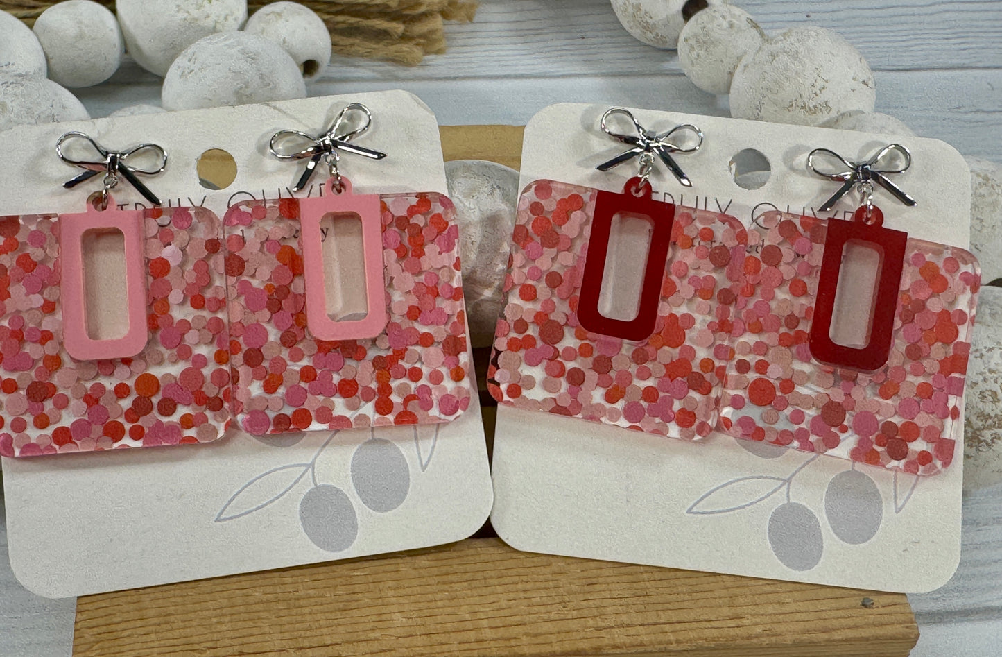 Cutie Pink and Red Polk A Dots Bow Dangles