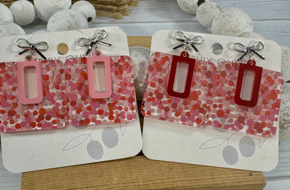 Cutie Pink and Red Polk A Dots Bow Dangles