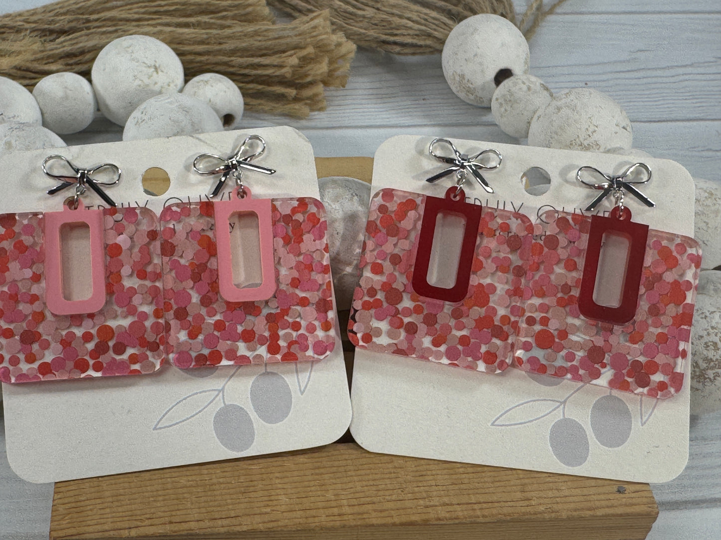 Cutie Pink and Red Polk A Dots Bow Dangles