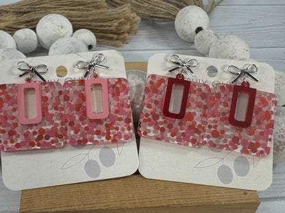Cutie Pink and Red Polk A Dots Bow Dangles