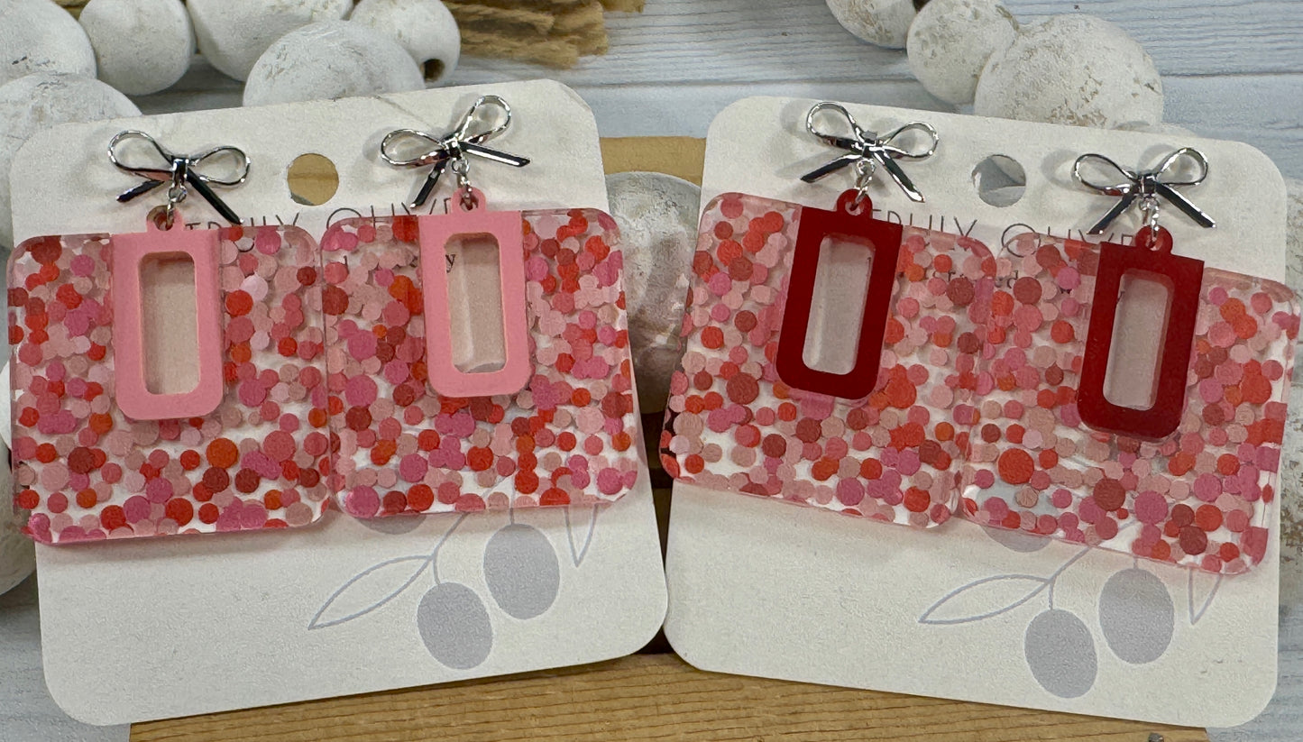 Cutie Pink and Red Polk A Dots Bow Dangles
