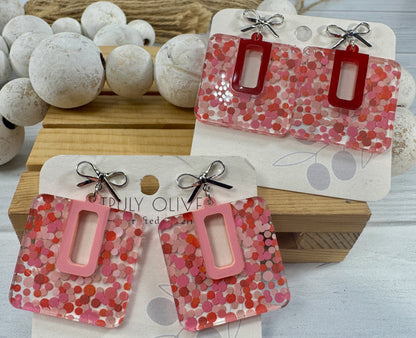 Cutie Pink and Red Polk A Dots Bow Dangles