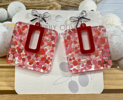Cutie Pink and Red Polk A Dots Bow Dangles